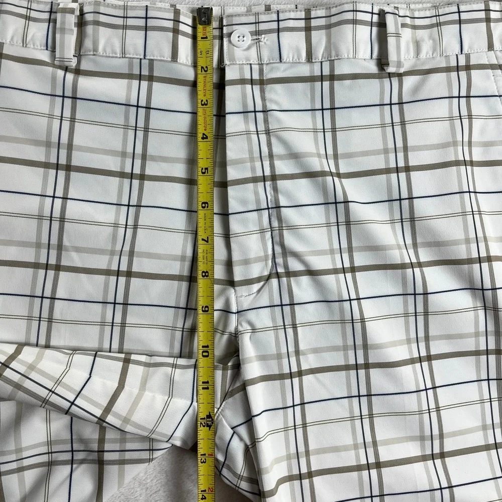 Nike Golf Dri-FIT Plaid Shorts Mens 36 White Gray Performance Golf Flat Front
